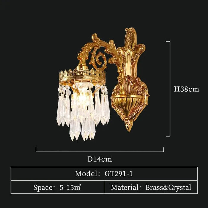 Elegant European Bedroom and Living Room Lamp - Copper with Crystal Accents. - W14 H38cm
