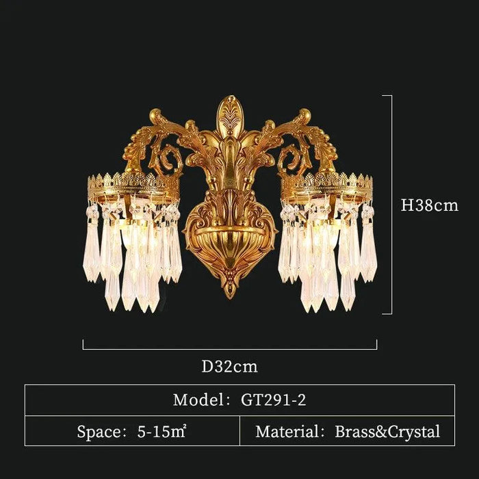 Elegant European Bedroom and Living Room Lamp - Copper with Crystal Accents. - W32 H38cm