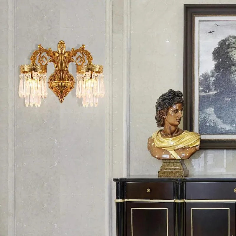 Elegant European Bedroom and Living Room Lamp - Copper with Crystal Accents.