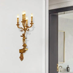 Elegant European Brass Candle Dewax LED Wall Light, Classic Luxury for Home and Porch.