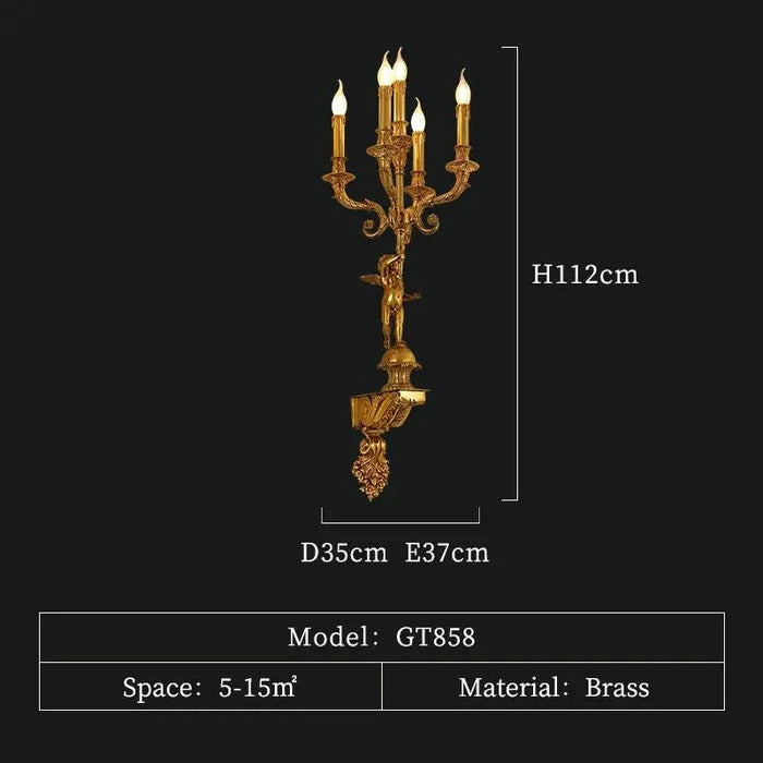 Elegant European Brass Candle Dewax LED Wall Light, Classic Luxury for Home and Porch. - W36 H112 E37cm