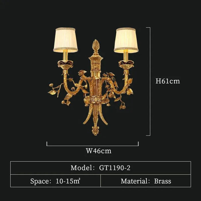Elegant European Classic Brass Wall Lights with French Fabric Shade for Home Decor. - 2 lights W46 H61cm