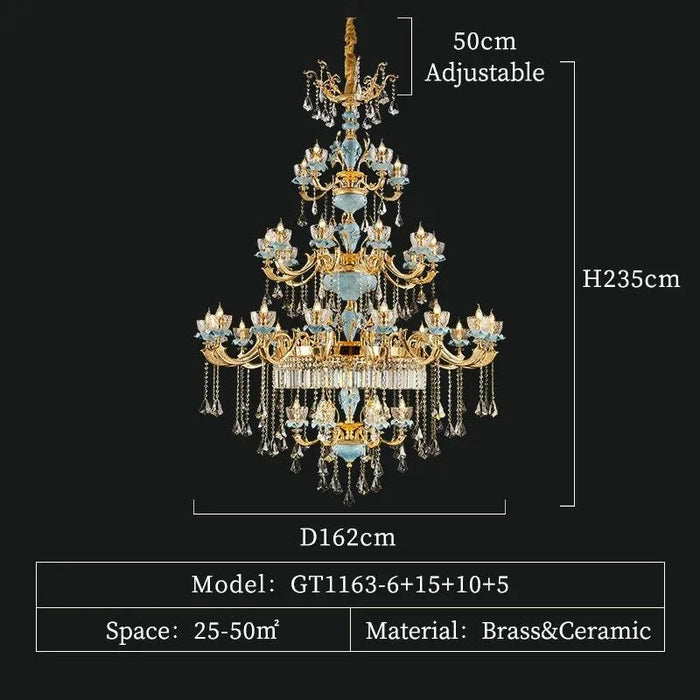 Blue Ceramic Crystal Pendant. - 36 lights D162 H235