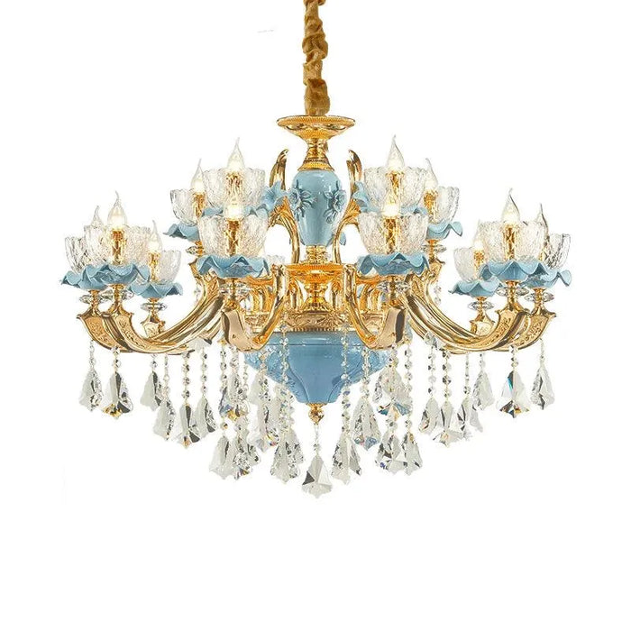 Blue Ceramic Crystal Pendant. - 24 lights D116 H175