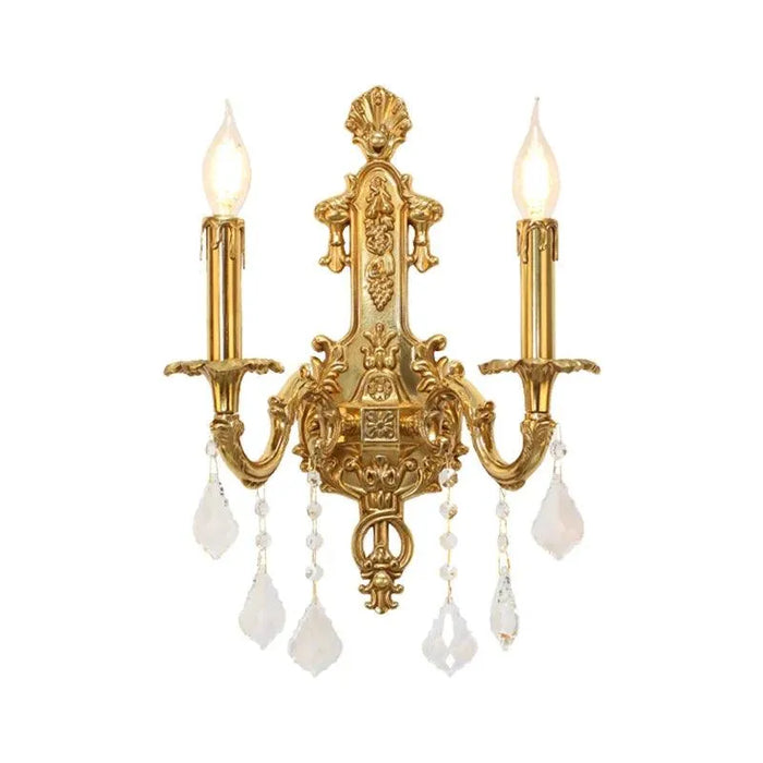 Elegant European Retro Crystal Water Drop Wall Lamp for Sophisticated Living and Sleeping Areas. - W13 H44 E21cm