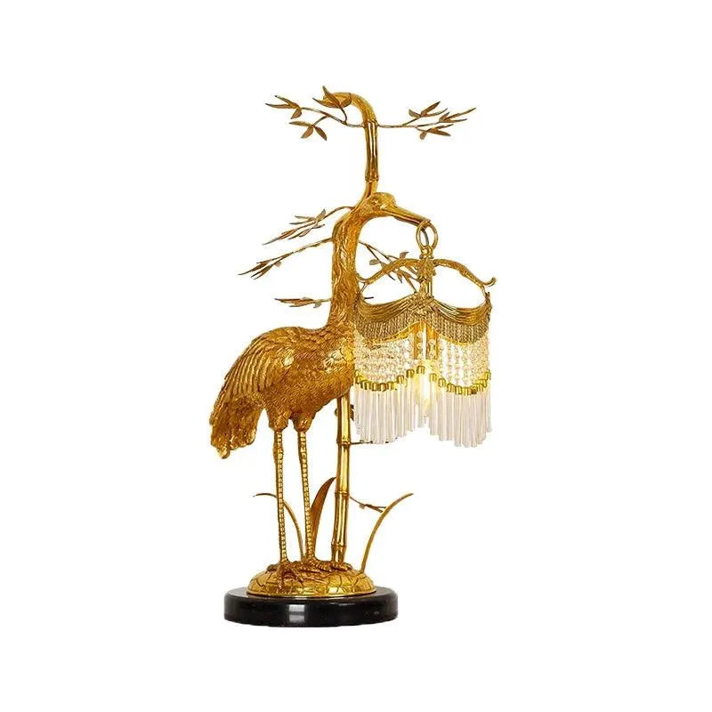 Elegant French Classic Brass Crystal Desk Light, Red-Crowned Crane Copper Table Lamp for Sophisticated Interiors. - BH Home Store