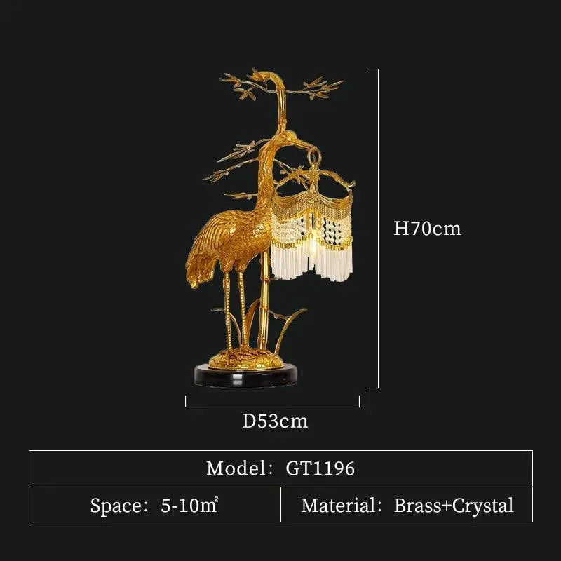 Elegant French Classic Brass Crystal Desk Light, Red-Crowned Crane Copper Table Lamp for Sophisticated Interiors. - BH Home Store