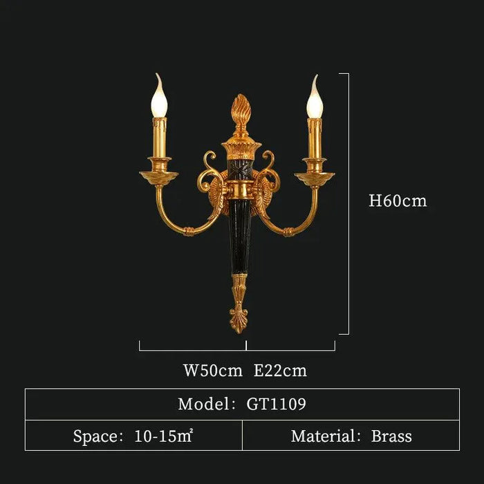 Elegant French Gold Full Copper Illumination: Luxury Wall Lamp for Distinguished Spaces. - W50 H60 E22cm