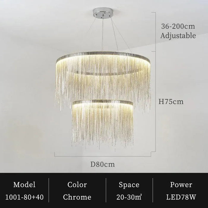 Tassel Aluminum Chain Chandelier. - D80 plus D40 chrome