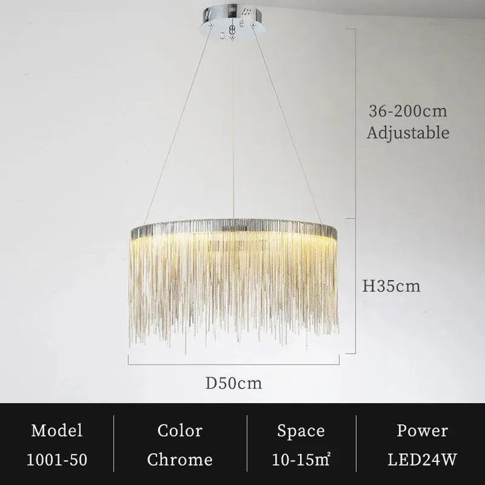 Tassel Aluminum Chain Chandelier. - D50 H35cm chrome