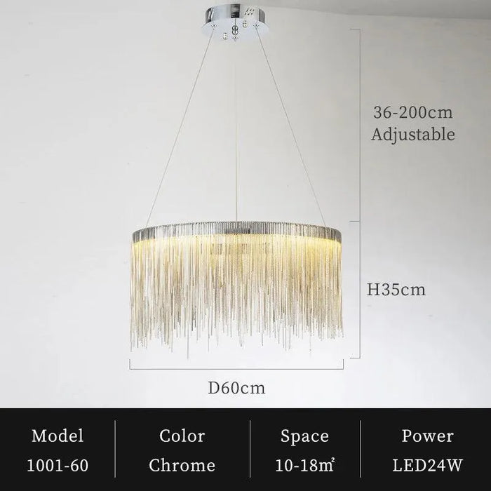 Tassel Aluminum Chain Chandelier. - D60 H35cm chrome