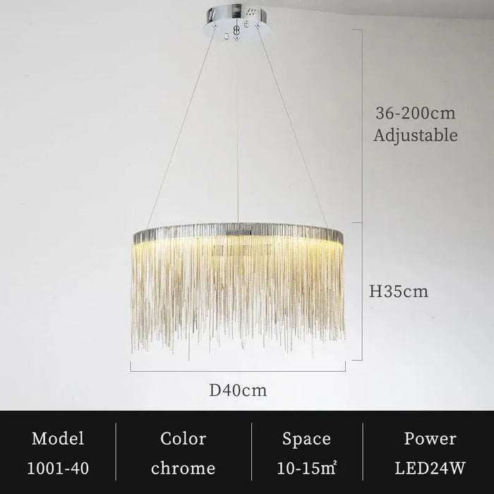Tassel Aluminum Chain Chandelier. - D40 H35cm chrome