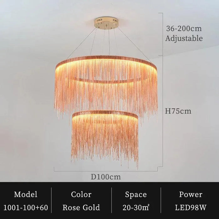 Tassel Aluminum Chain Chandelier. - D100 plus D60cm