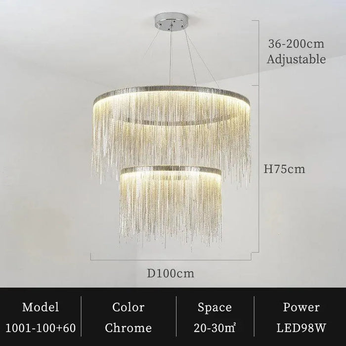 Tassel Aluminum Chain Chandelier. - D100 plus D60 chrome