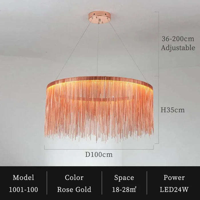 Tassel Aluminum Chain Chandelier. - D100 H35cm rose gold
