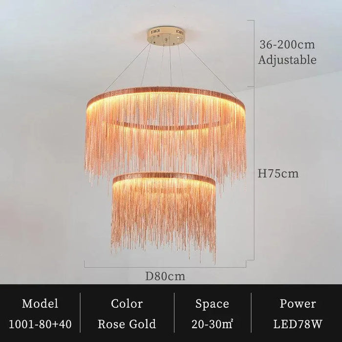 Tassel Aluminum Chain Chandelier. - D80plus D40cm