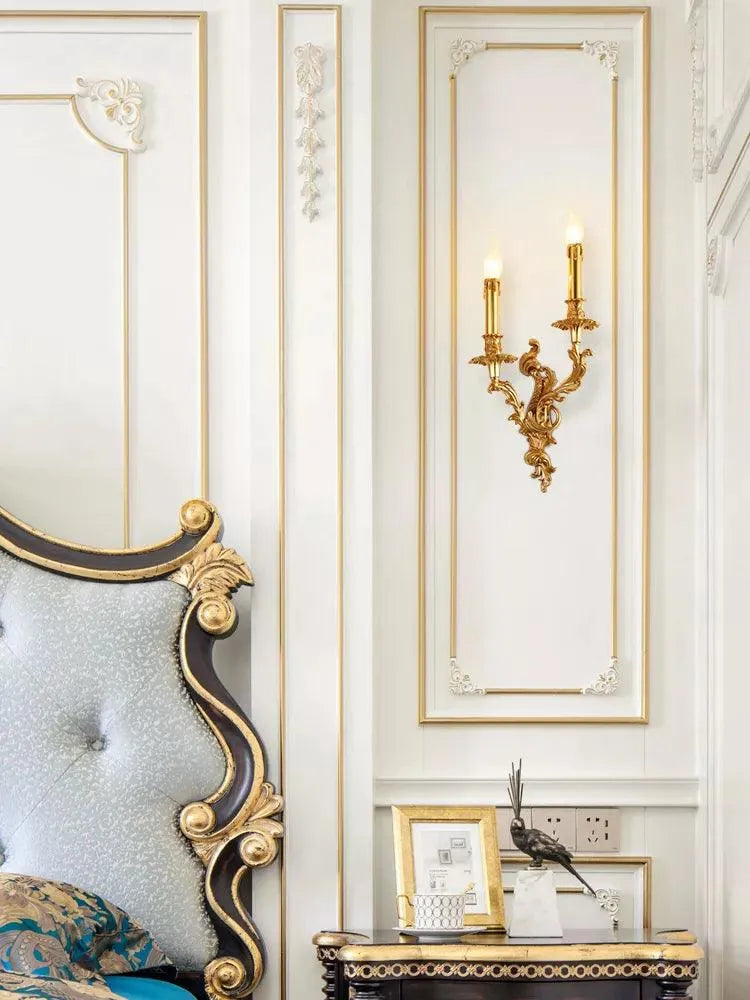 Elegant Royal Lighting: Vintage French Rococo Antique Brass and Copper Wall Sconce.