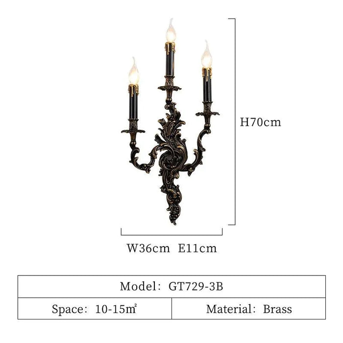 Elegant Royal Lighting: Vintage French Rococo Antique Brass and Copper Wall Sconce. - 729-3B D36 H70 E11cm