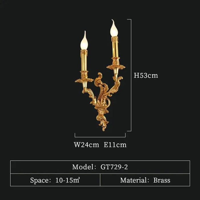 Elegant Royal Lighting: Vintage French Rococo Antique Brass and Copper Wall Sconce. - 729-2A D24 H53 E11cm