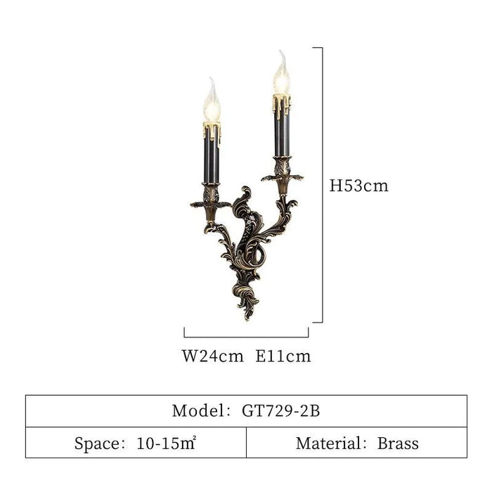 Elegant Royal Lighting: Vintage French Rococo Antique Brass and Copper Wall Sconce. - 729-2B D24 H53 E11cm
