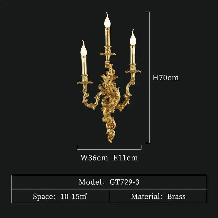 Elegant Royal Lighting: Vintage French Rococo Antique Brass and Copper Wall Sconce. - 729-3A D36 H70 E11cm
