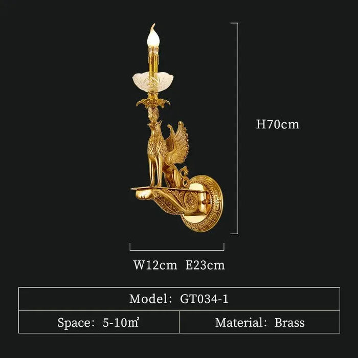 Elegant Sirius Rococo LED Wall Lamp, Classic Vintage Copper Brass for Luxurious Lighting. - W12 H70 E23cm
