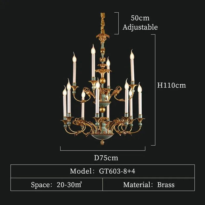 Vintage French Brass Chandelier. - 12lights D75 H110cm