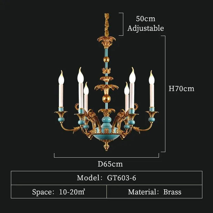 Vintage French Brass Chandelier. - 6lights D65 H70cm
