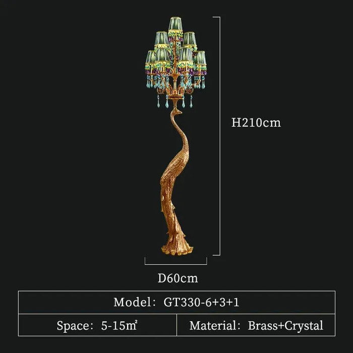 Enchanting Antique Peacock Floor Lamp. - 10lights D60 H210cm