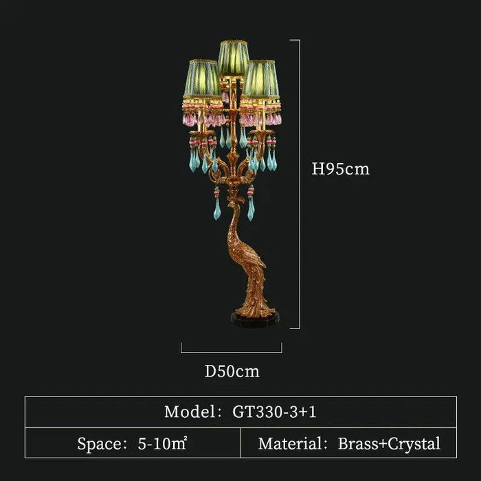 Enchanting Antique Peacock Floor Lamp. - 4lights D50 H95cm