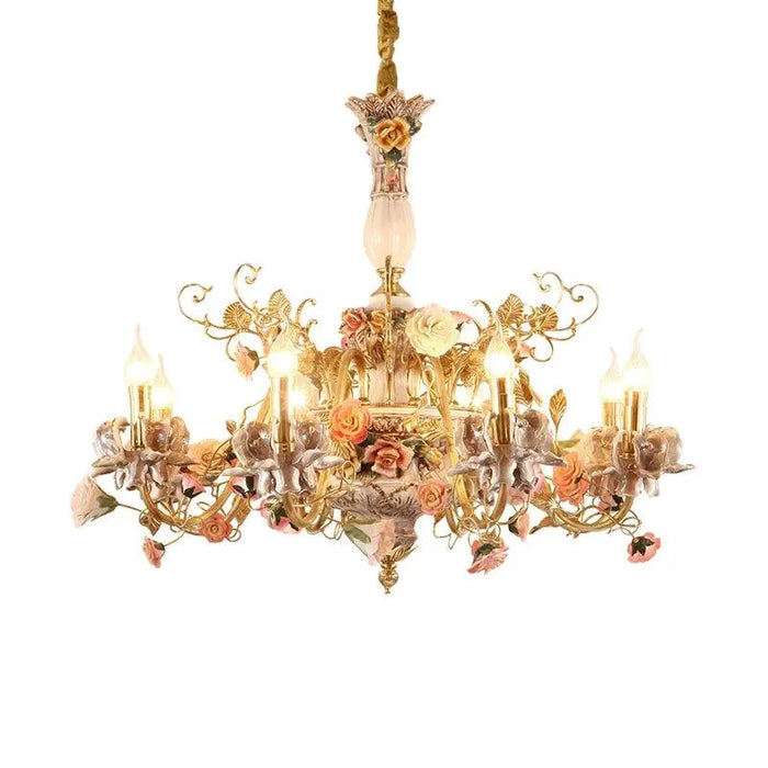 Ceramic Flower Pendant Lamp - 6lights D80 H70cm