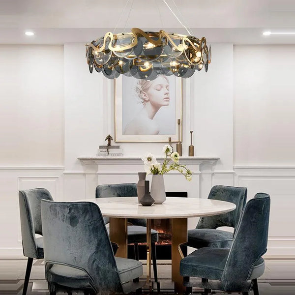 Golden Iron Glass Round Chandelier. - BH Home Store