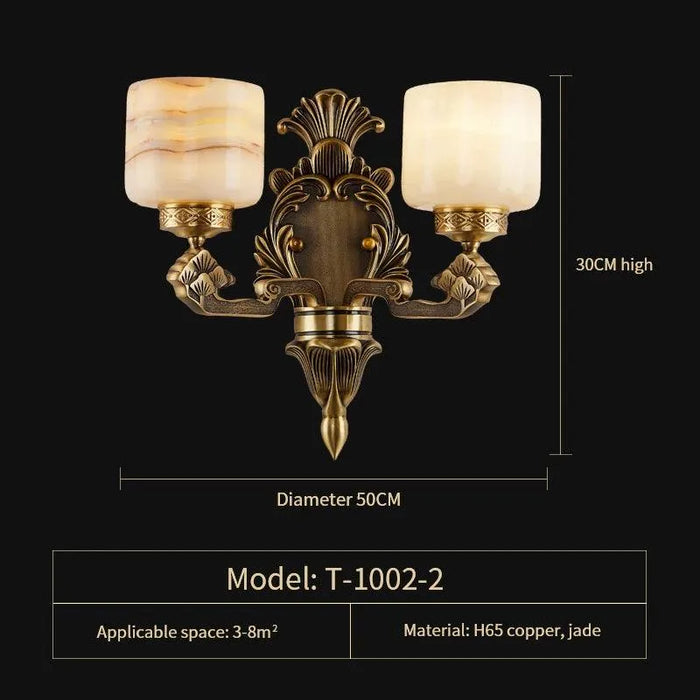 Chinese Style Copper Chandelier. - 2 Heads Wall Lamp / Three colours