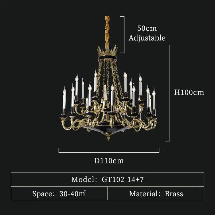 Exquisite French Ceiling Chandelier: Handmade Candle Design, Solid Brass, Luxurious Decor - 21lights D110 H100cm