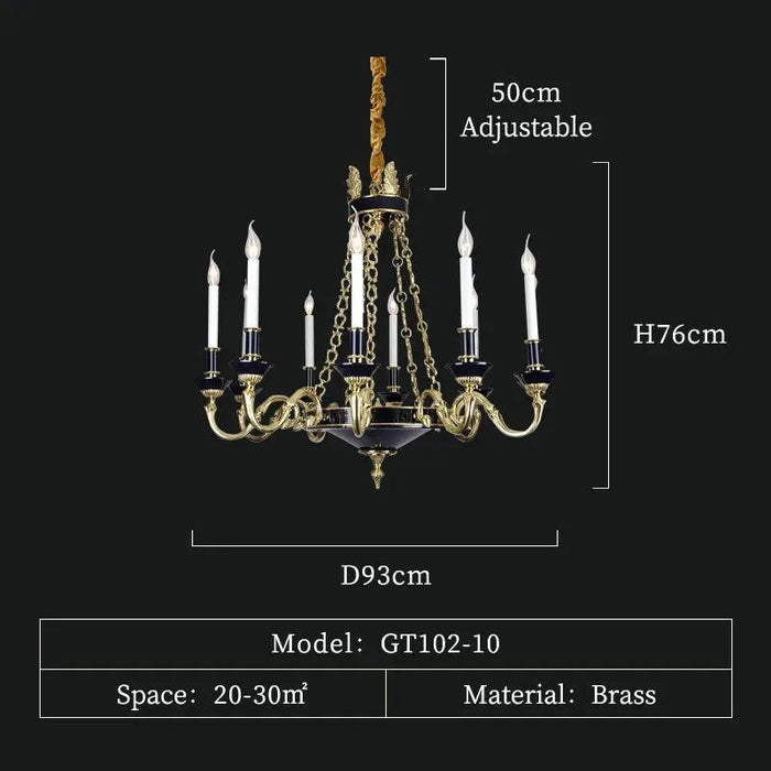 Exquisite French Ceiling Chandelier: Handmade Candle Design, Solid Brass, Luxurious Decor - 10lights D93 H76cm