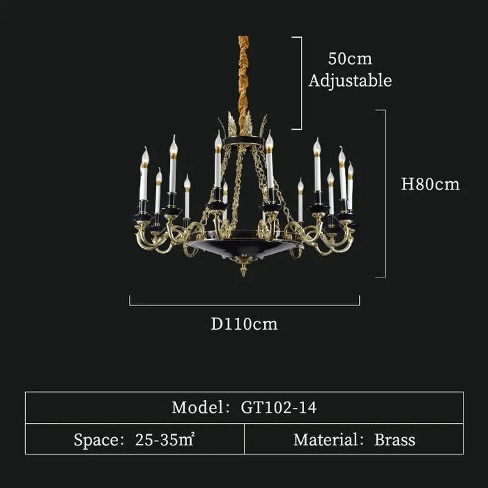 Exquisite French Ceiling Chandelier: Handmade Candle Design, Solid Brass, Luxurious Decor - 14lights D110 H80cm