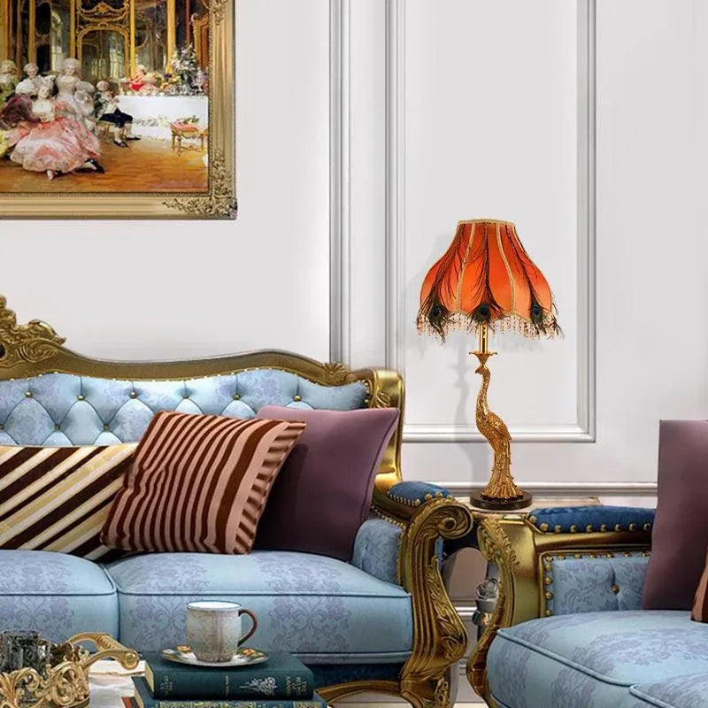 Exquisite French Full Copper Peacock Lamp.