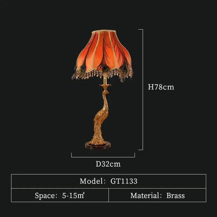 Exquisite French Full Copper Peacock Lamp. - D32 H78cm