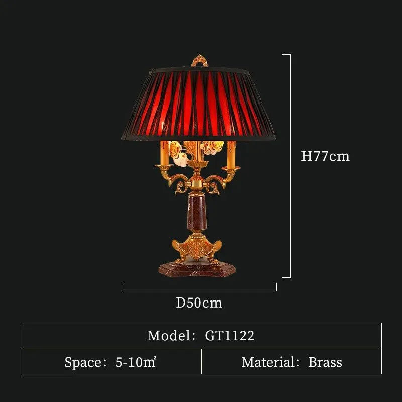 Exquisite French Style Full Copper and Marble Table Lamp, Handmade Red Shade Elegance. - BH Home Store