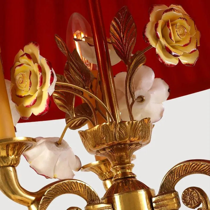Exquisite French Style Full Copper and Marble Table Lamp, Handmade Red Shade Elegance. - BH Home Store