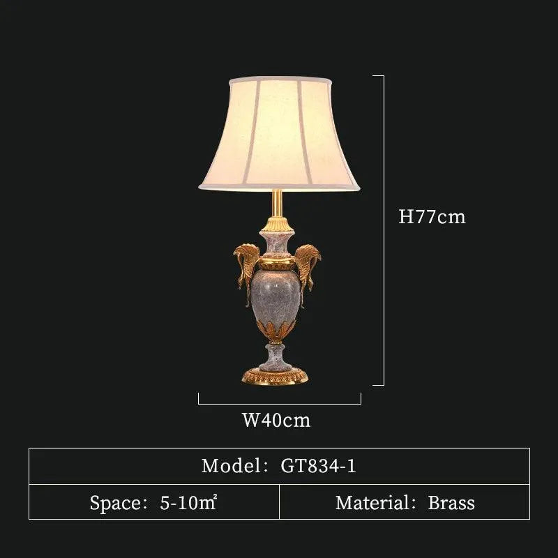 Exquisite Full Copper Marble Desk Lamp, French High-Grade Lighting for Bedroom, Living Room, and Study Decor - BH Home Store
