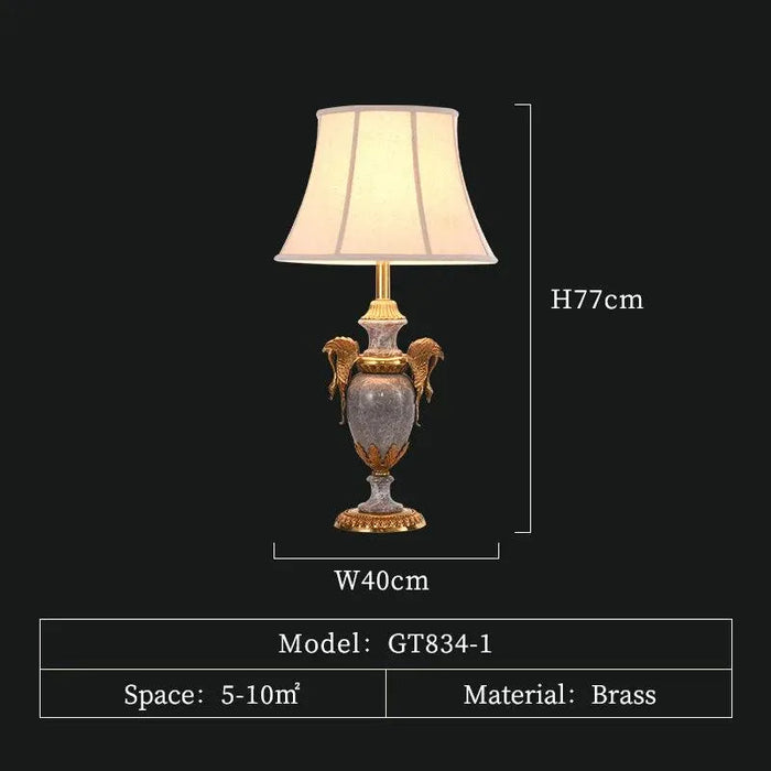 Exquisite Full Copper Marble Desk Lamp. - D40 H77cm