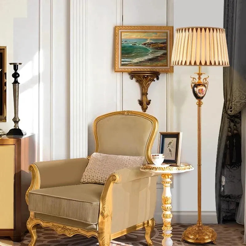 French Full Copper Ceramic Floor Lamp Classical Luxury Hotel Hall Bedroom Bedside Lamp Vintage Villa Decorative Lamps - BH Home Store