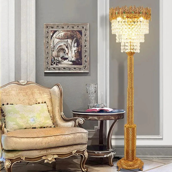 French Vintage Copper Crystal Floor Lamp: Luxurious Decoration for Elegant Interiors. - BH Home Store