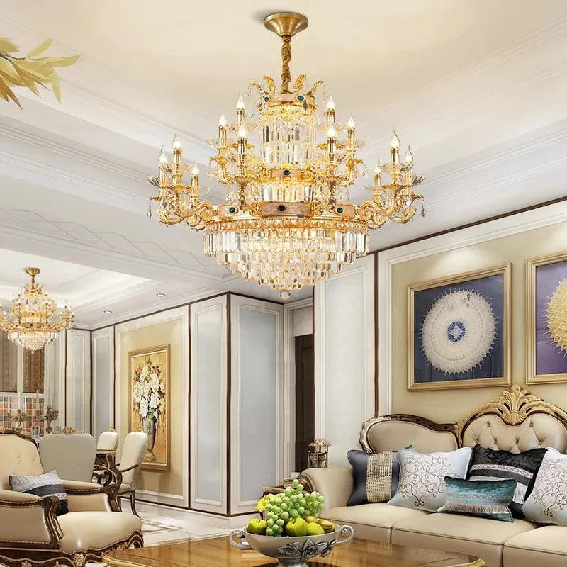 Grand European Ambiance: Light Luxury Crystal Copper Pendant for French Villas - BH Home Store