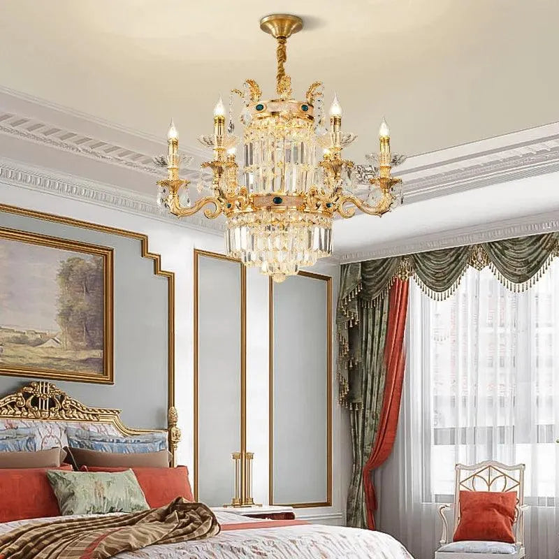 Grand European Ambiance: Light Luxury Crystal Copper Pendant for French Villas - BH Home Store