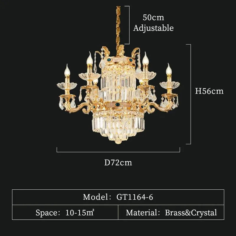 Grand European Ambiance: Light Luxury Crystal Copper Pendant for French Villas - BH Home Store