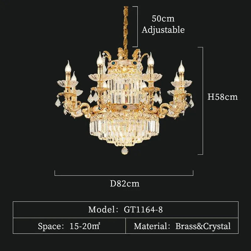 Grand European Ambiance: Light Luxury Crystal Copper Pendant for French Villas - BH Home Store