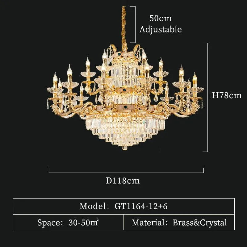 Grand European Ambiance: Light Luxury Crystal Copper Pendant for French Villas - BH Home Store