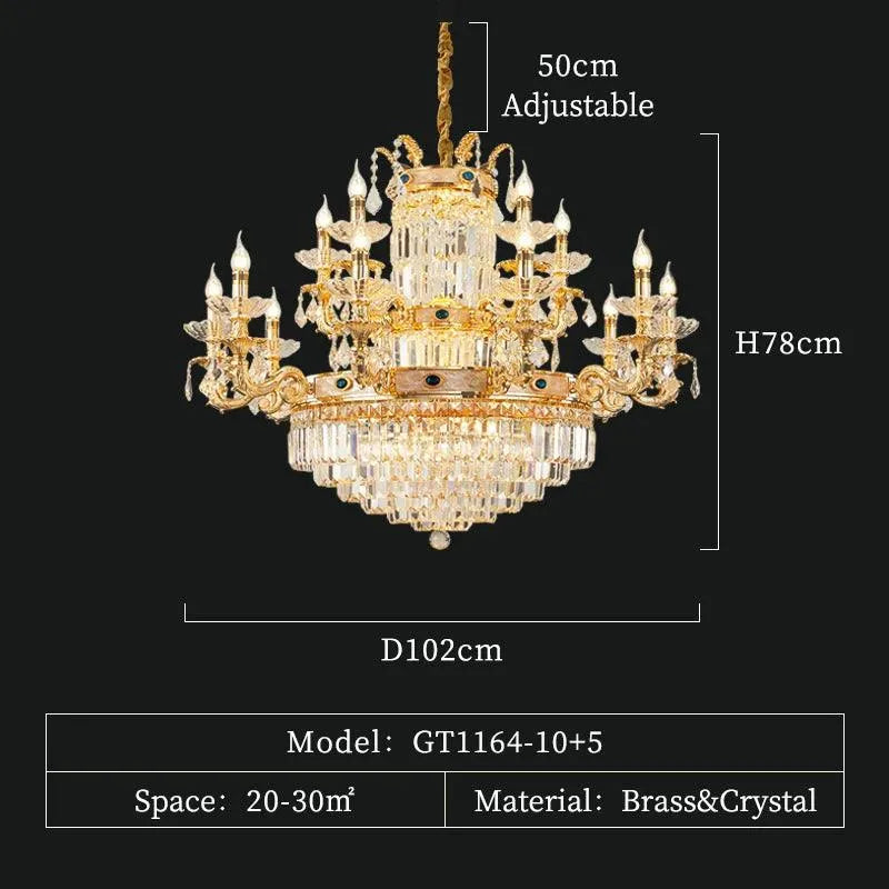 Grand European Ambiance: Light Luxury Crystal Copper Pendant for French Villas - BH Home Store